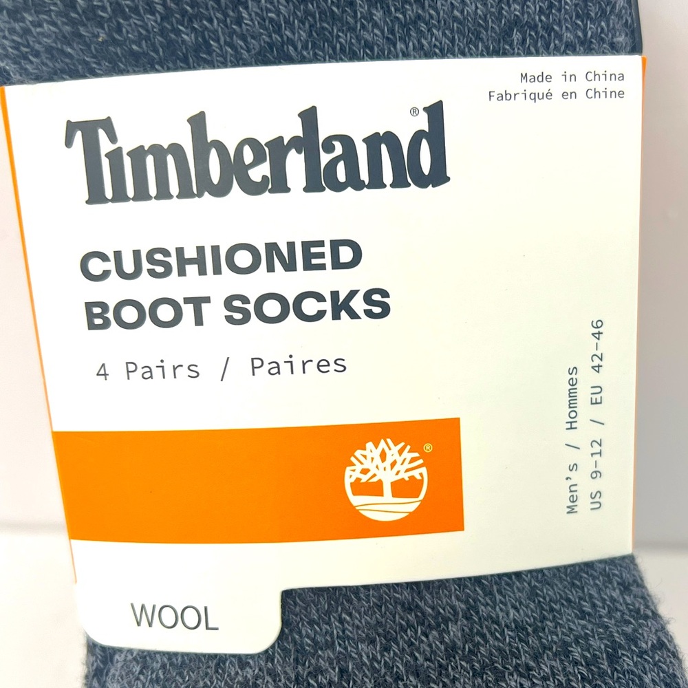 TIMBERLAND, CUSHIONED WOOL BLEND BOOT SOCKS, 4 PAIRS,BLUE/GREY & BLACK COLORS - Picture 11 of 17